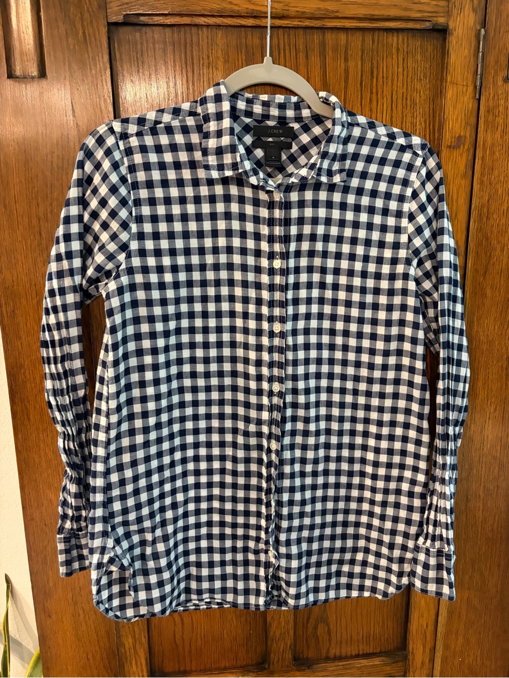 J. Crew Navy and White Gingham Button-Down Shirt